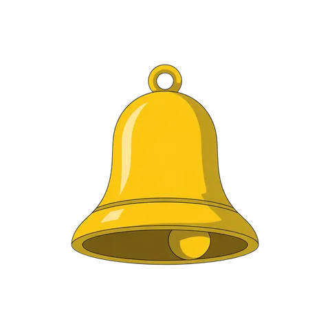 Golden bell notification icon isolated clipart for website alerts and holiday illustrations PNG
