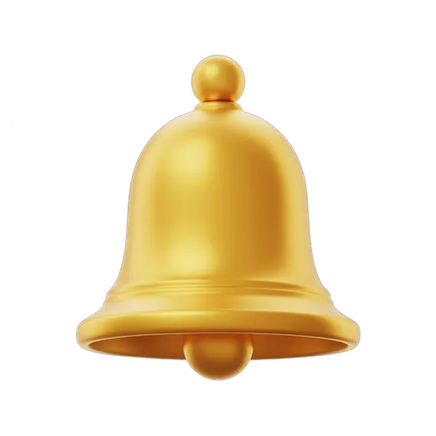 Golden bell notification icon isolated transparent background graphic element PNG