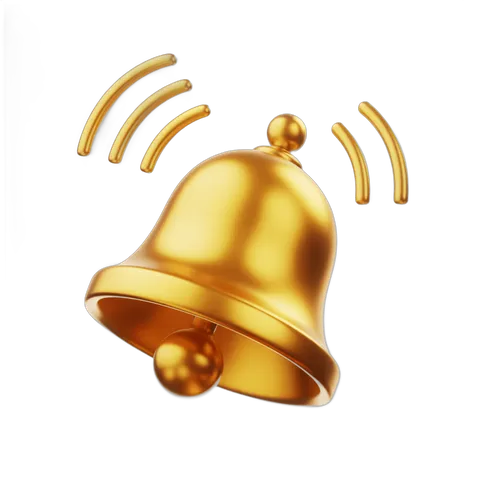 Golden bell notification sound icon isolated transparent background clipart graphic element PNG