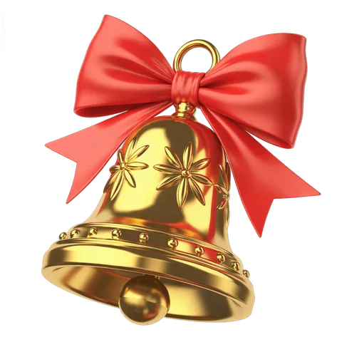 Golden christmas bell with red satin bow isolated clipart for holiday marketing designs PNG