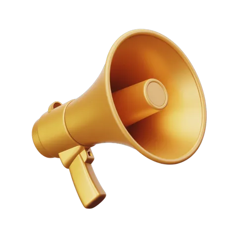 Golden megaphone graphic element for announcements and public speaking presentations PNG