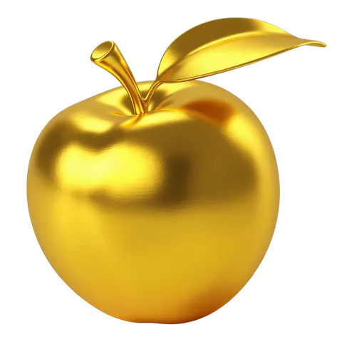 Golden shiny apple illustration isolated on transparent background for premium design projects PNG
