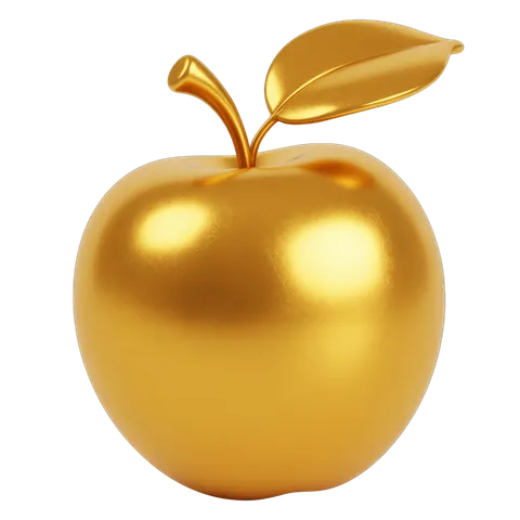 Golden shiny apple illustration isolated on transparent background for luxury branding PNG