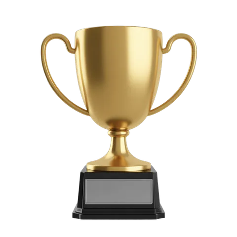 Golden trophy cup with handles for award ceremony presentation and achievement celebration PNG