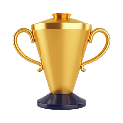 Golden trophy cup with handles for award ceremony presentation and achievement celebration PNG