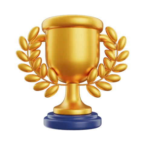 Golden trophy cup with laurel wreath isolated clipart for awards ceremonies and achievement recognition PNG
