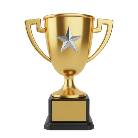 Golden trophy with star award cup for achievement success competition event celebration PNG