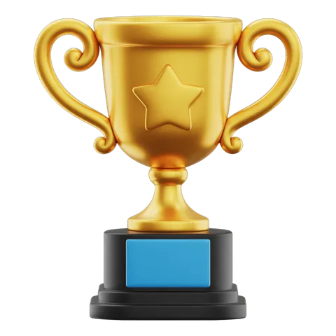 Golden trophy with star award cup on black pedestal for achievement celebration event PNG