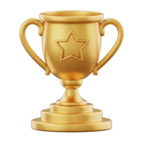 Golden trophy with star emblem for awards ceremony presentation and achievement celebration PNG