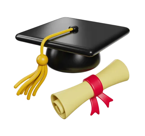Graduation celebration 3d illustration with cap and diploma for academic achievement awards PNG