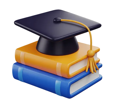 Graduation celebration icon with cap and books for academic achievement awards and diplomas PNG