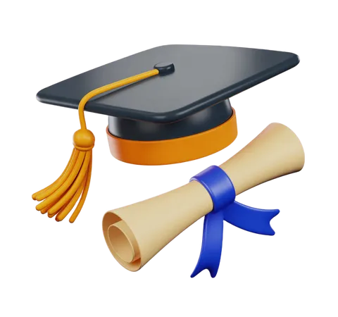 Graduation celebration icon with diploma scroll and cap for academic achievement presentations PNG