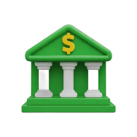 Green 3d money temple building clipart with dollar sign symbol for financial business marketing PNG