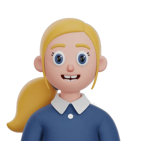 Happy blonde girl in blue school uniform with ponytail for children education website or app design PNG