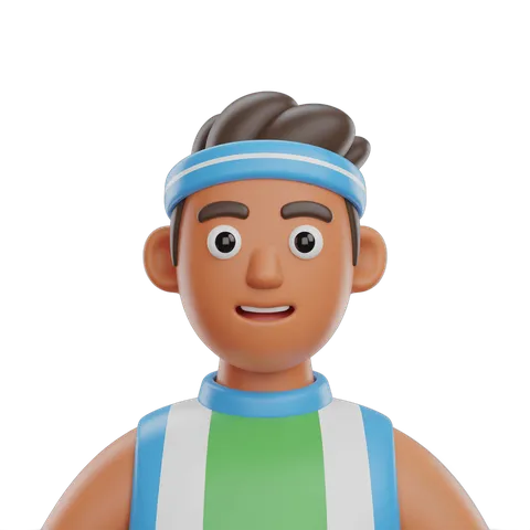 Happy cartoon athlete with headband and sports jersey for fitness apparel marketing and wellness content PNG