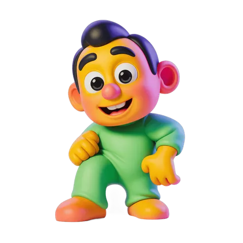 Happy cartoon boy character in green outfit isolated transparent background clipart PNG
