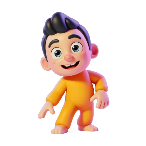 Happy cartoon boy character in yellow outfit isolated transparent background PNG