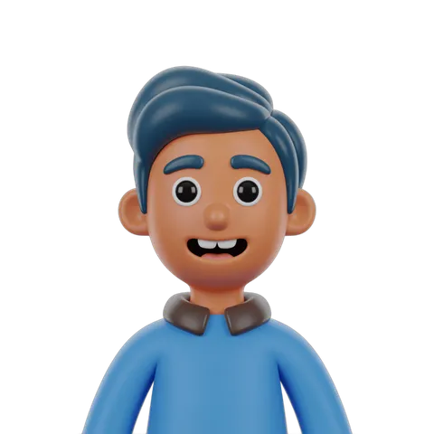 Happy cartoon boy character with blue hair in casual sweater for digital illustrations and presentations PNG