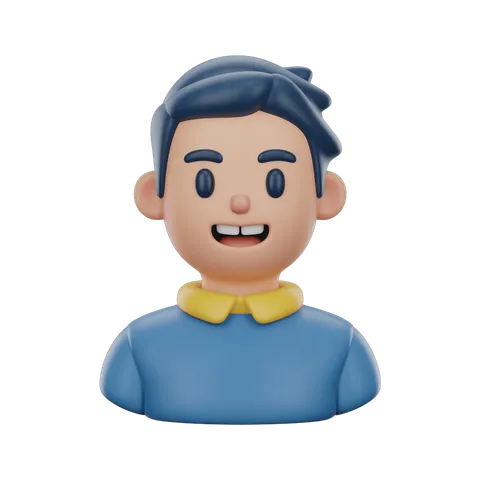 Happy cartoon boy with blue shirt and yellow collar isolated character for presentations and graphics PNG