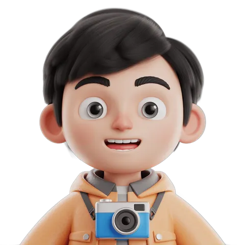 Happy cartoon boy with camera ready for photography adventure and creative projects PNG