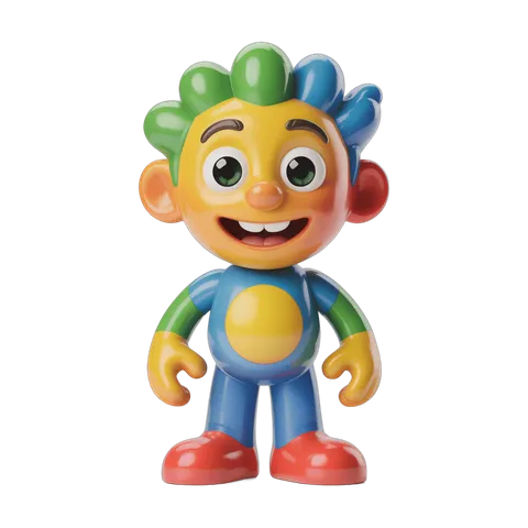 Happy cartoon character with colorful hair and overalls for kids illustrations and designs PNG