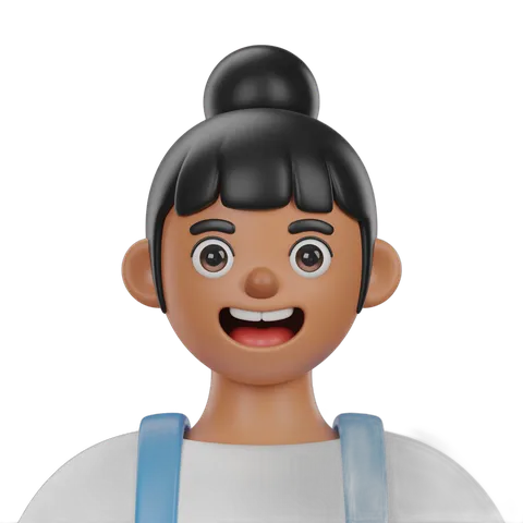 Happy cartoon girl with hair tied up in bun wearing apron for cooking or baking illustrations PNG