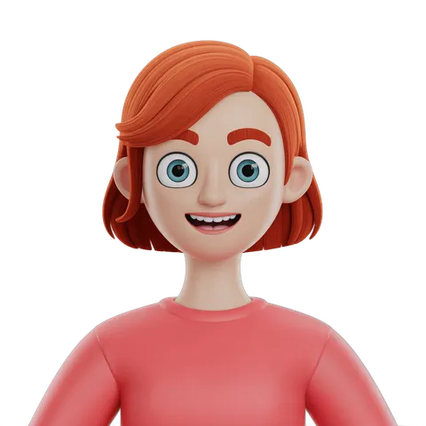 Happy cartoon girl with red hair smiling isolated transparent background clipart PNG
