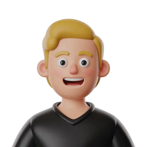 Happy cartoon man with blonde hair in black shirt isolated clipart graphic element PNG