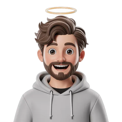 Happy cartoon man with halo wearing gray hoodie for religious spiritual and divine illustrations PNG