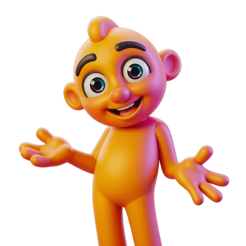 Happy cartoon monkey character waving arms isolated transparent background PNG