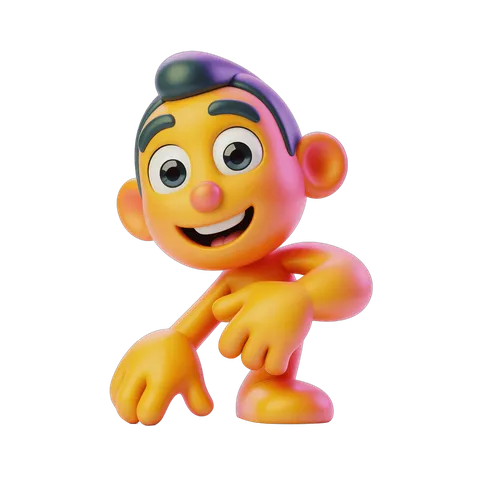 Happy cartoon monkey character waving isolated transparent background clipart PNG