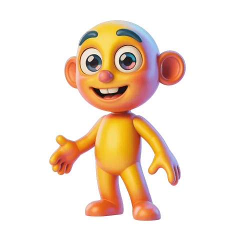 Happy cartoon monkey character waving isolated transparent background PNG