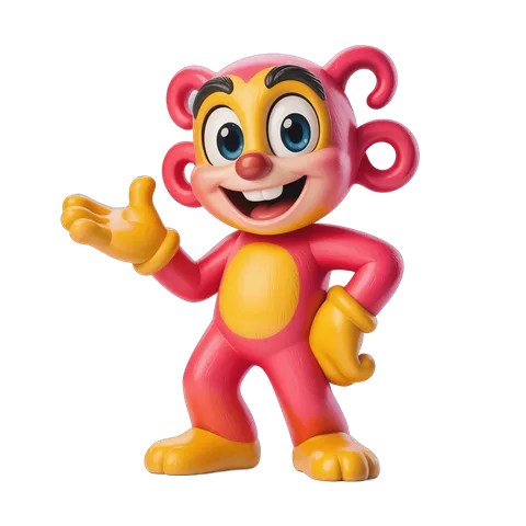 Happy cartoon monkey toy character waving for children illustrations PNG