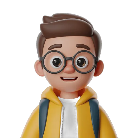 Happy cartoon schoolboy with glasses and backpack for educational and back to school graphics PNG
