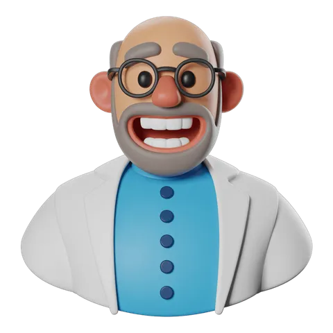Happy cartoon scientist laughing in lab coat for presentations and educational content PNG