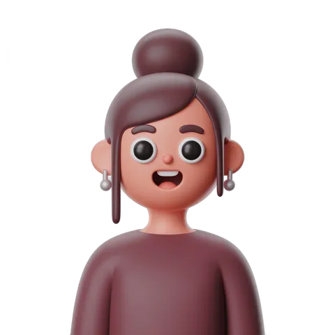 Happy cartoon woman with bun hairstyle isolated transparent background clipart graphic PNG