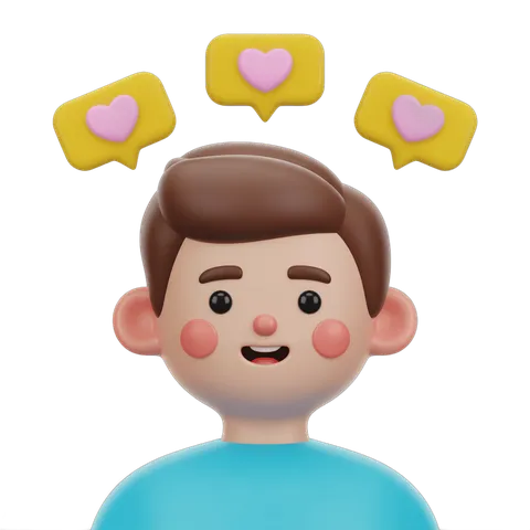 Happy child with love speech bubbles clipart for social media and digital content PNG