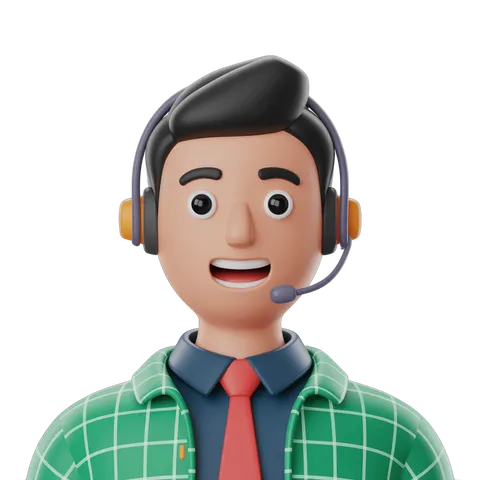 Happy customer service representative with headset and tie for business presentations and websites PNG