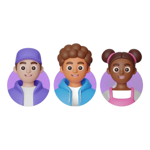 Happy diverse cartoon characters in casual sportswear for educational and marketing materials PNG