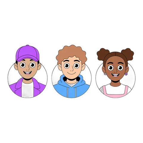 Happy diverse children avatars clipart for educational apps and children's website design PNG