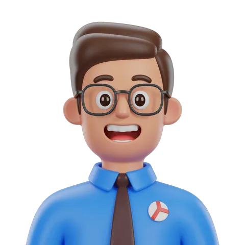 Happy professional man with glasses wearing blue shirt and tie for business presentations and corporate graphics PNG