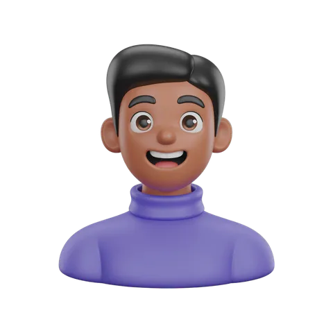 Happy smiling cartoon man avatar character with purple turtleneck for digital illustrations and graphics PNG