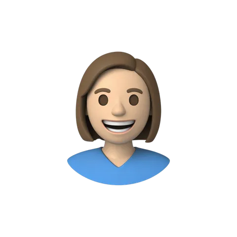 Happy smiling woman with short brown hair in blue shirt isolated clipart graphic element PNG