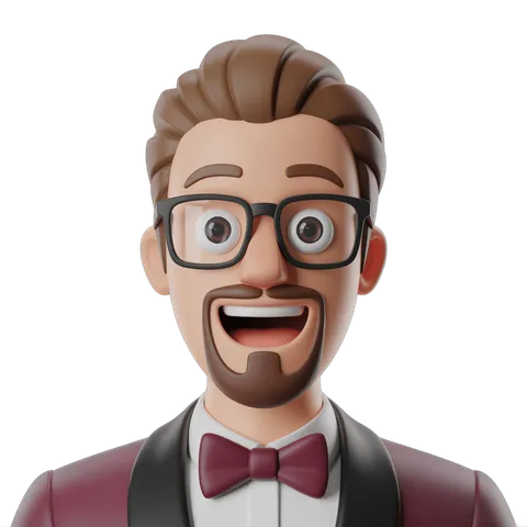 Happy surprised man in glasses bow tie suit isolated transparent background clipart PNG