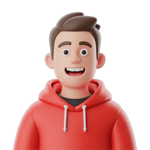 Happy young man in red hoodie smiling isolated transparent background clipart graphic PNG