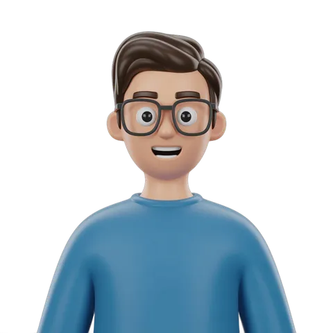 Happy young man with glasses wearing blue shirt isolated transparent background clipart PNG