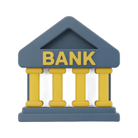 Isolated 3d bank building clipart graphic with pillars for financial business presentations and websites PNG