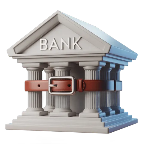 Isolated 3d bank building clipart with belt graphic element for financial presentations and branding PNG