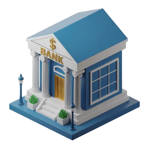 Isolated 3D bank building clipart with dollar sign for financial presentations and business graphics PNG