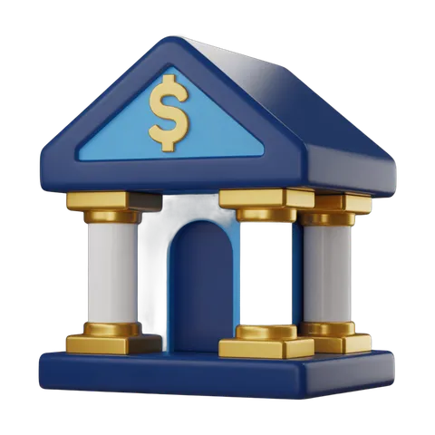 Isolated 3d bank building clipart with dollar sign symbol for financial business presentations and websites PNG